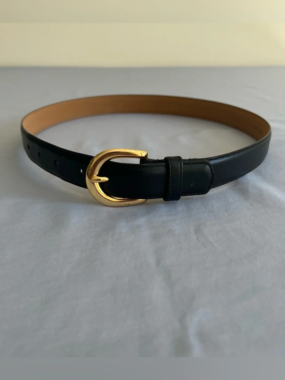 Amanda Smith Black Leather Belt with Gold Buckle